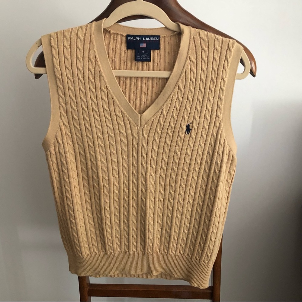 Ralph Lauren Camel colored cable knit  v neck vest